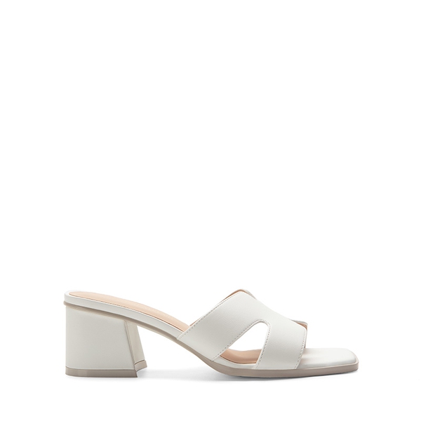 Square Toe Cut Out Sandals - WHITE-PU - 3